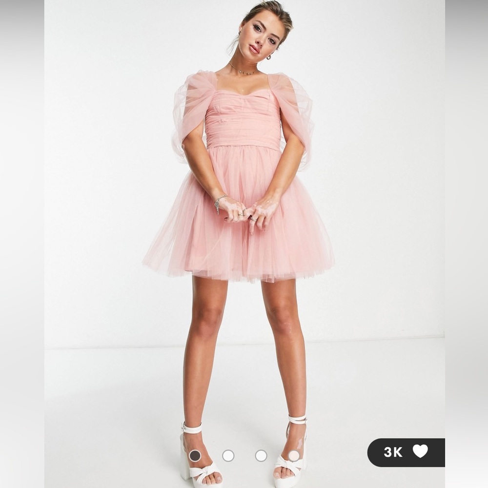 Lace & Beads exclusive wrapped tulle mini dress in blush